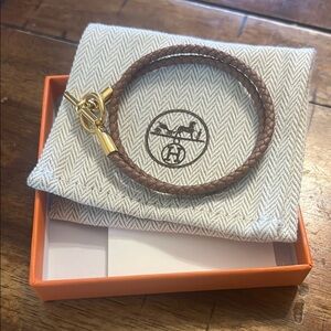 Hermes Brown Leather Bracelet with Gold Clasp